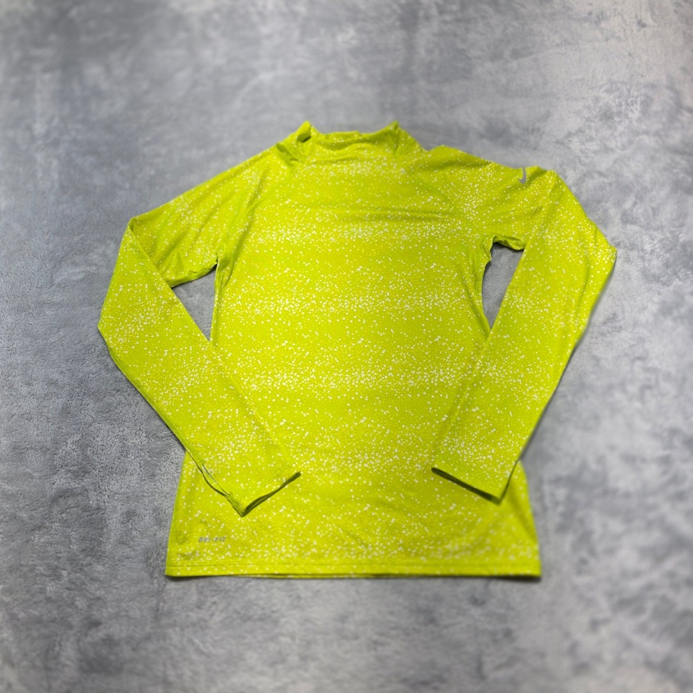 Nike Girls XL Lime Green Dri-FIT Mock Neck Base Layer Top Thumbholes Fitted